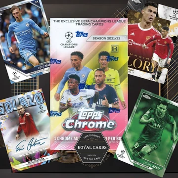 2021-22 Topps Chrome UEFA Hobby Box Messi, Haaland, Ronaldo és Cantona autograph kártyákkal