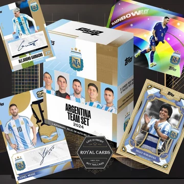 2024 Topps Argentina Team Set Box – Lionel Messi, Diego Maradona, Alejandro Garnacho autograph és relic kártyákkal