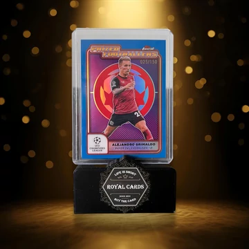 Topps Finest UEFA Prized Footballers Alejandro Grimaldo 025/150 Bayer 04 Leverkusen számozott kártya – The Royal Cards