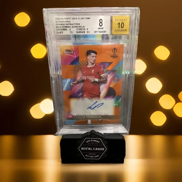 Dominik Szoboszlai fociskártya – 2023-24 Topps Finest Orange Auto /25 BGS 8 Auto 10