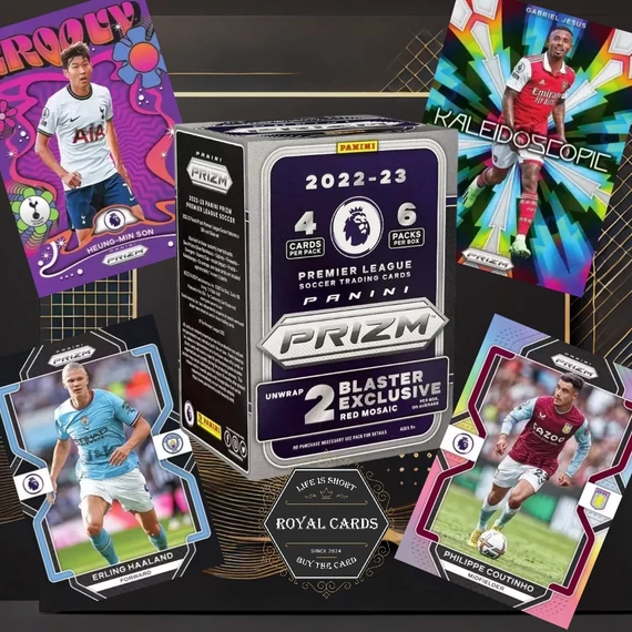 2022-23 Panini Prizm Premier League Blaster Box Erling Haaland, Son Heung-Min és Gabriel Jesus kártyákkal