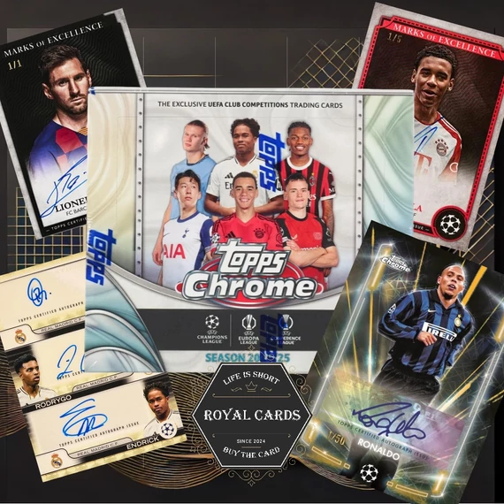 2024-25 Topps Chrome UEFA Jumbo Box – 3 autograph fociskártya és parallel variációk