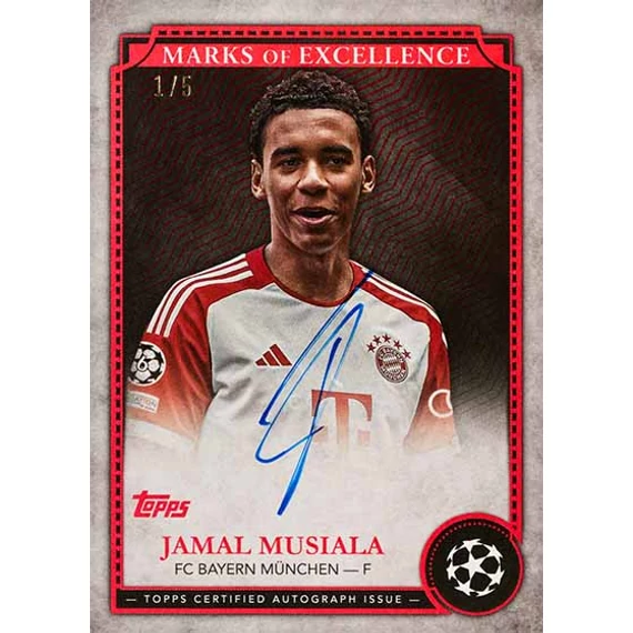 Jamal Musiala autograph card – 2024-25 Topps Chrome UEFA Marks of Excellence 1/5 Bayern Munich
