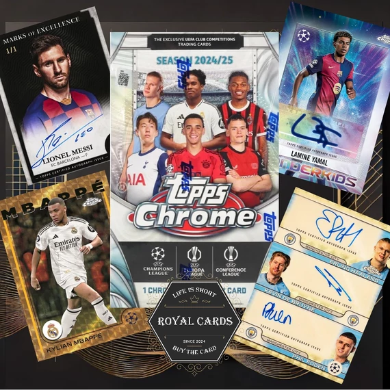 2024-25 Topps Chrome UEFA Club Competitions Soccer Hobby Box – autograph és parallel fociskártya