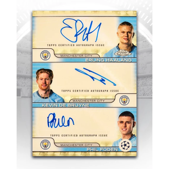 Topps Chrome UEFA Triple Autograph – Haaland, De Bruyne, Foden – Manchester City 2024/25
