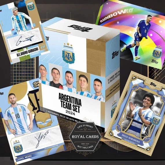 2024 Topps Argentina Team Set Box – Lionel Messi, Diego Maradona, Alejandro Garnacho autograph és relic kártyákkal