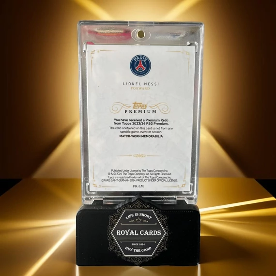 Limitált /49 Topps PSG Premium Lionel Messi relic fociskártya Royal Card