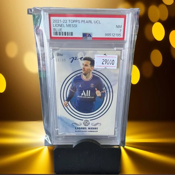 Lionel Messi fociskártya – 2021-22 Topps Pearl Blue /49 PSA 7